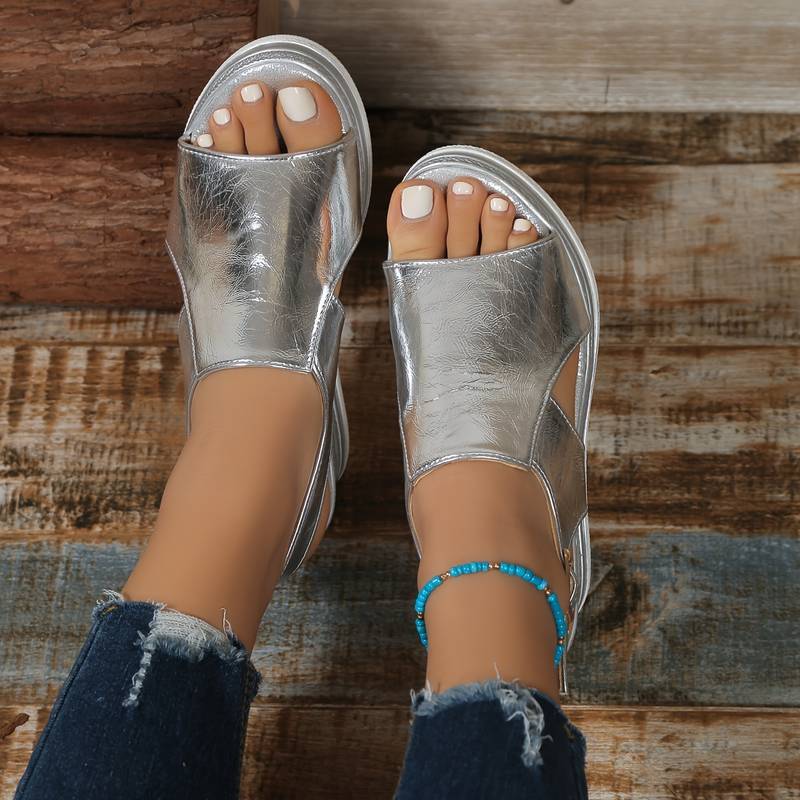 Mariëtte | Sandalias De Plataforma Con Talón Abierto Metalizadas Para Mujer