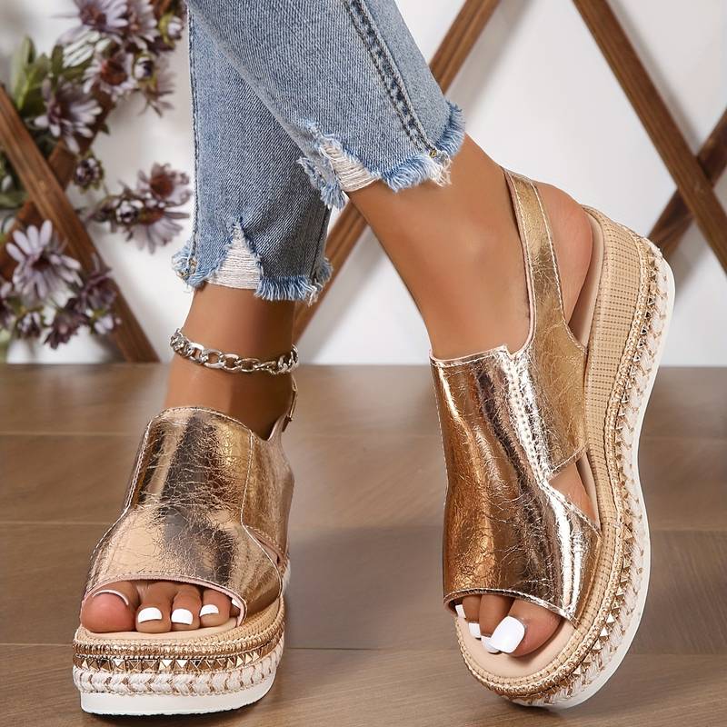 Mariëtte | Sandalias De Plataforma Con Talón Abierto Metalizadas Para Mujer