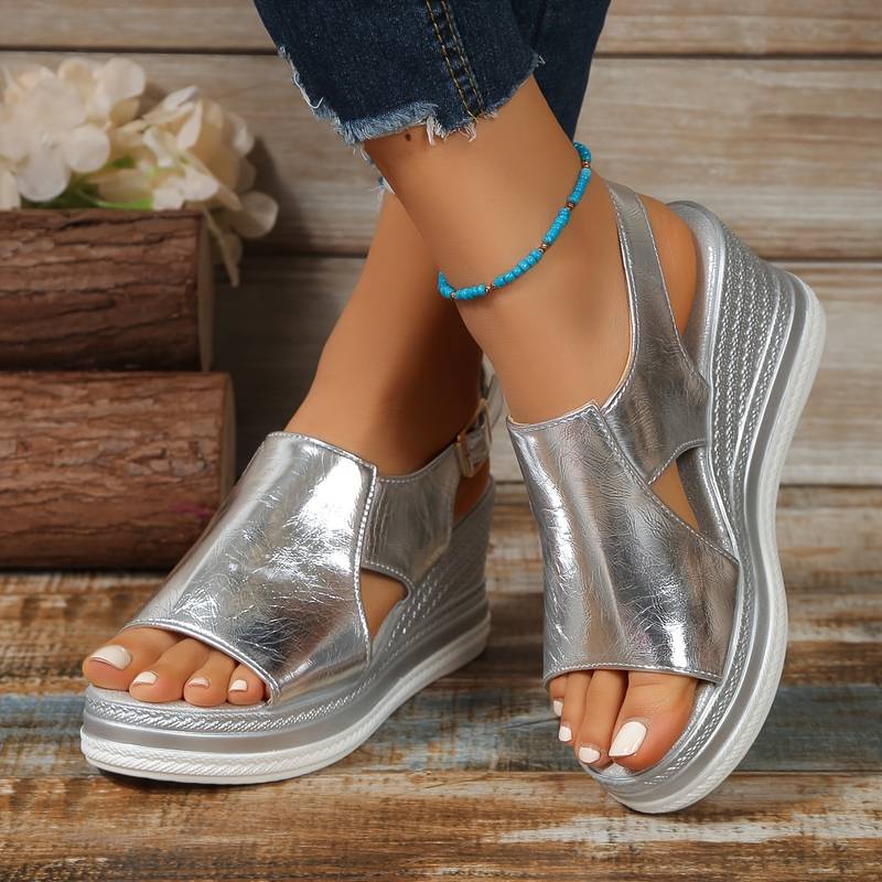 Mariëtte | Sandalias De Plataforma Con Talón Abierto Metalizadas Para Mujer
