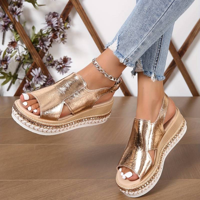 Mariëtte | Sandalias De Plataforma Con Talón Abierto Metalizadas Para Mujer