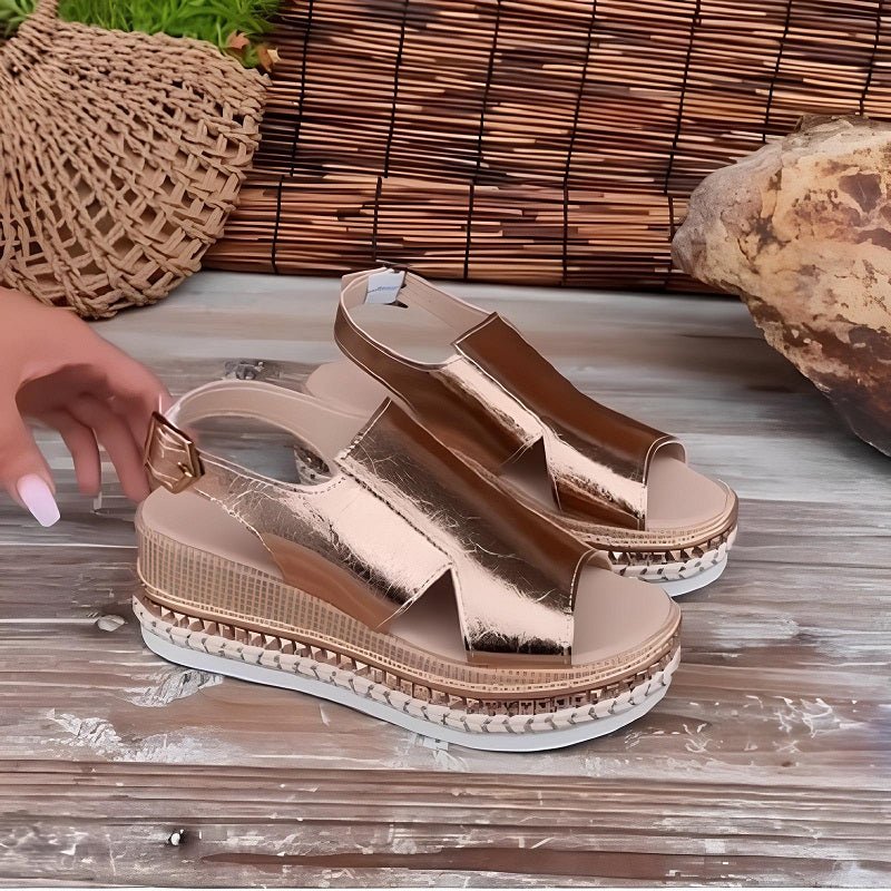 Mariëtte | Sandalias De Plataforma Con Talón Abierto Metalizadas Para Mujer
