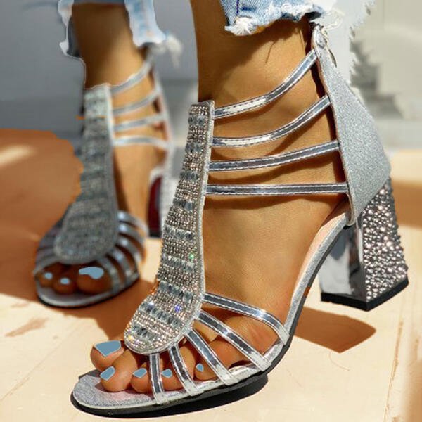 Laverne | Sandalias de Tacón Grueso Con Tiras y Pedrería
