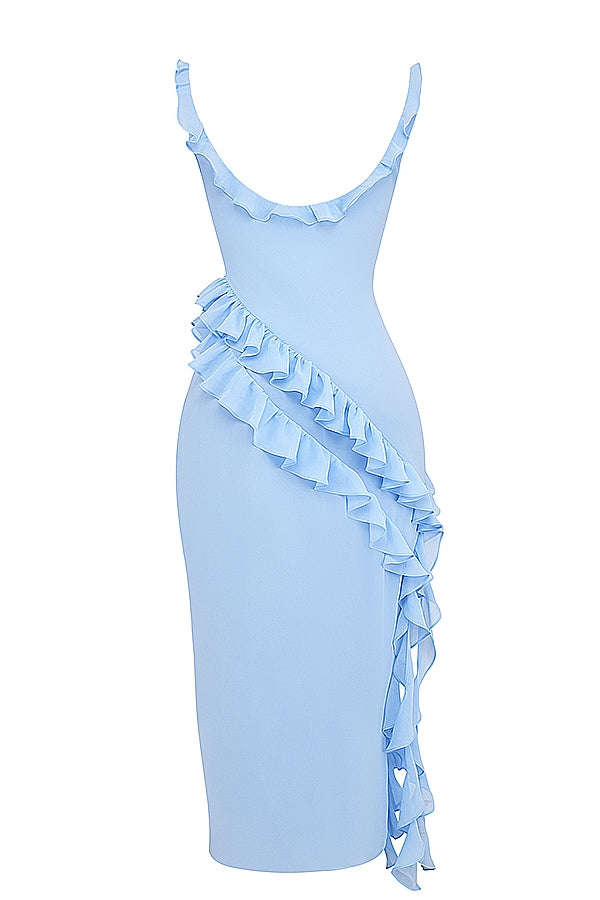 Dalia |Vestido Largo Sin Mangas Con Abertura y Ribete de Volantes