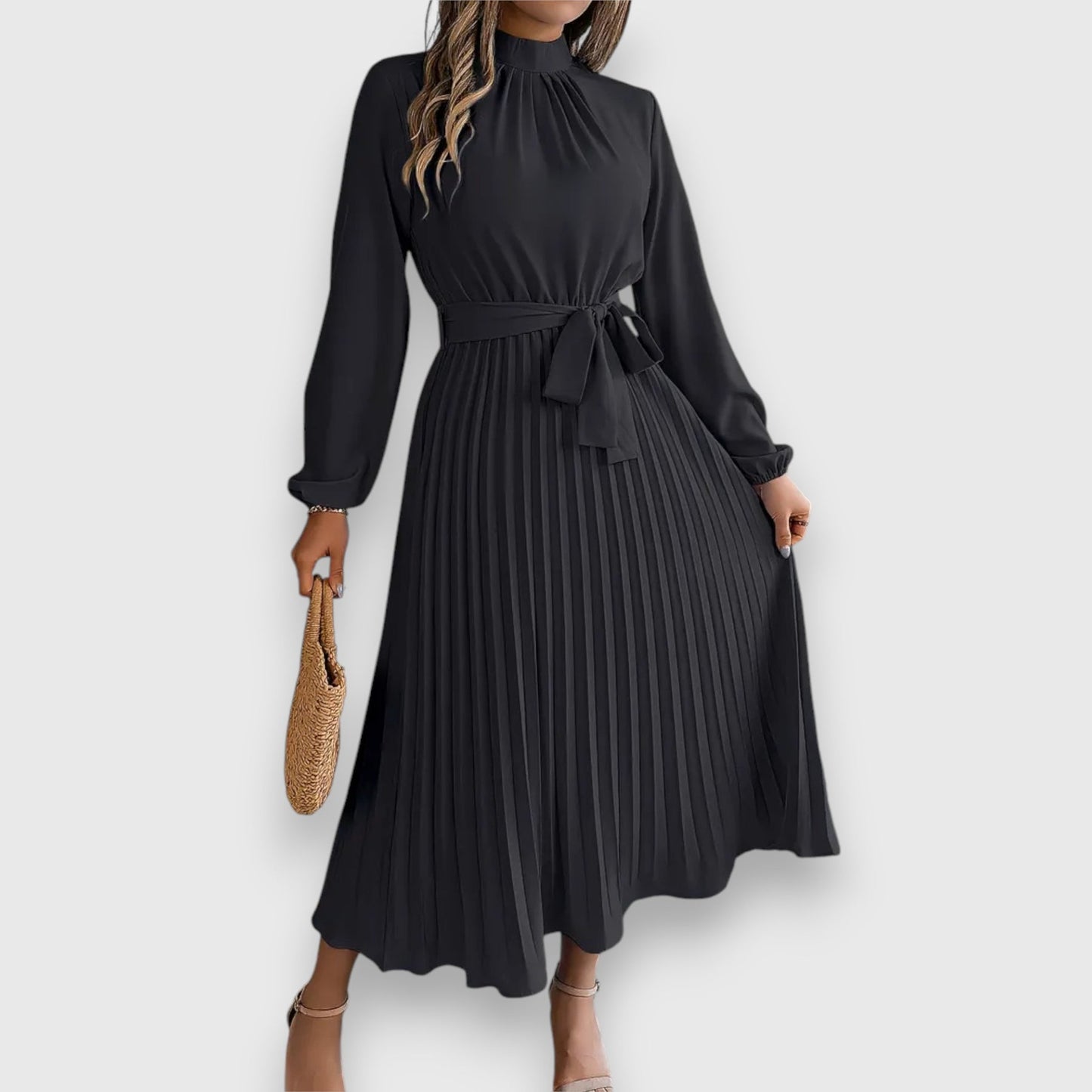 Lisa | Vestido Midi Plisado de Manga Larga