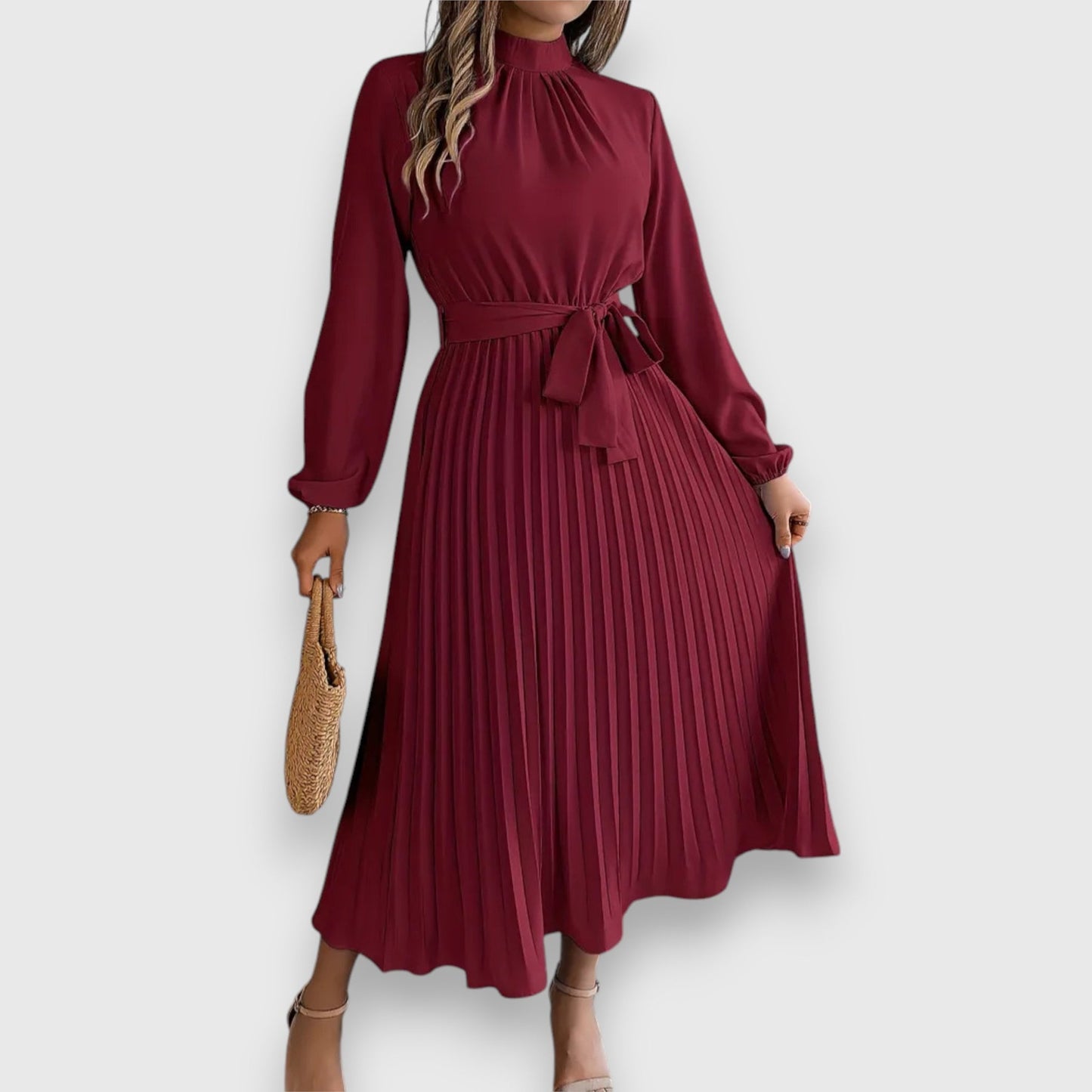 Lisa | Vestido Midi Plisado de Manga Larga