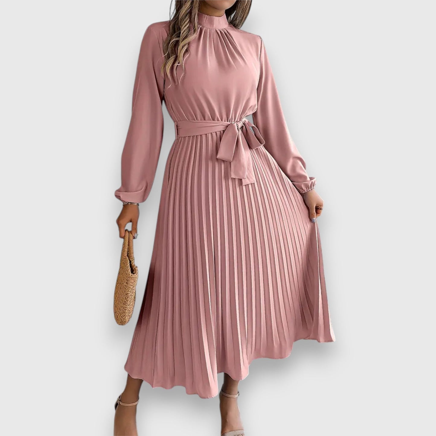 Lisa | Vestido Midi Plisado de Manga Larga