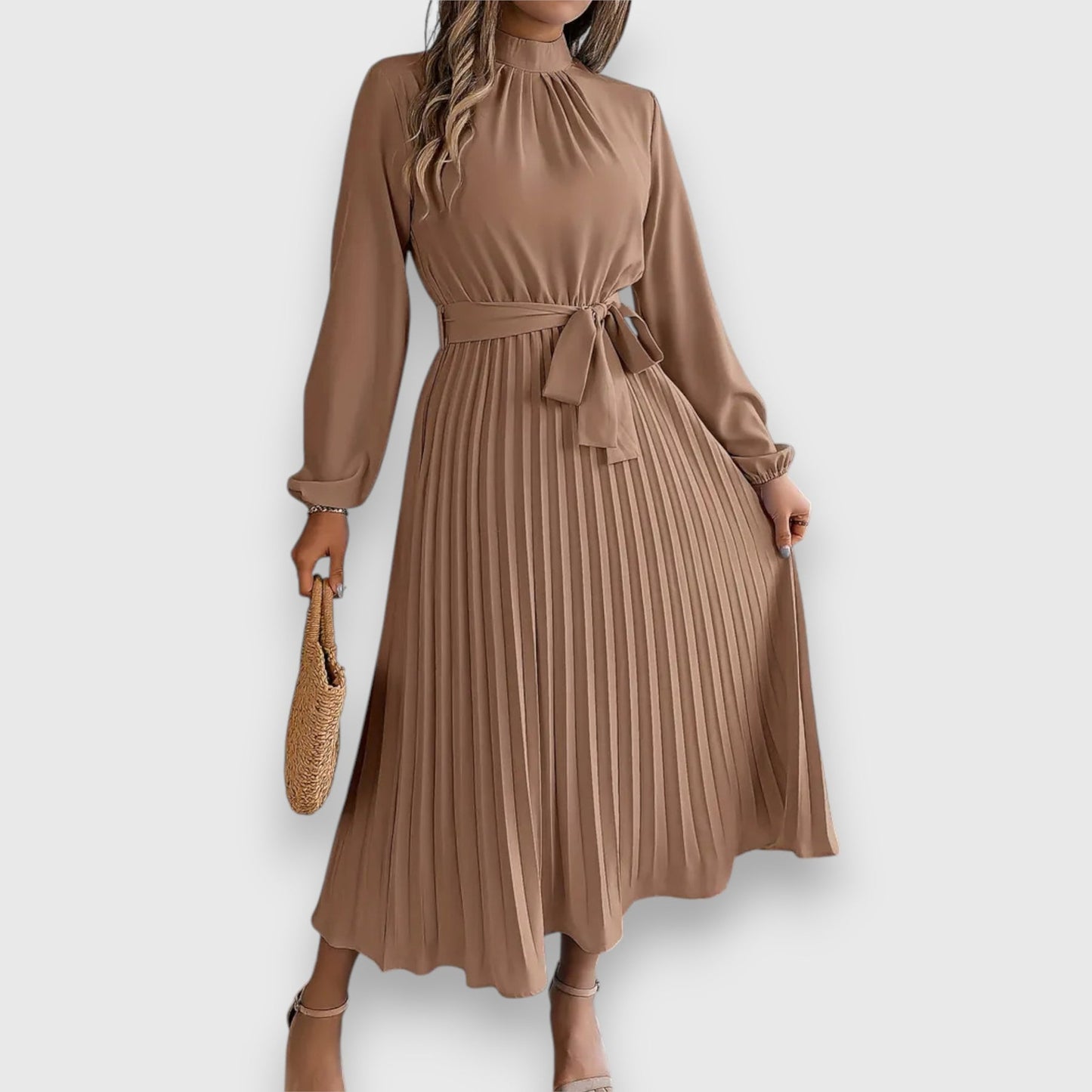 Lisa | Vestido Midi Plisado de Manga Larga