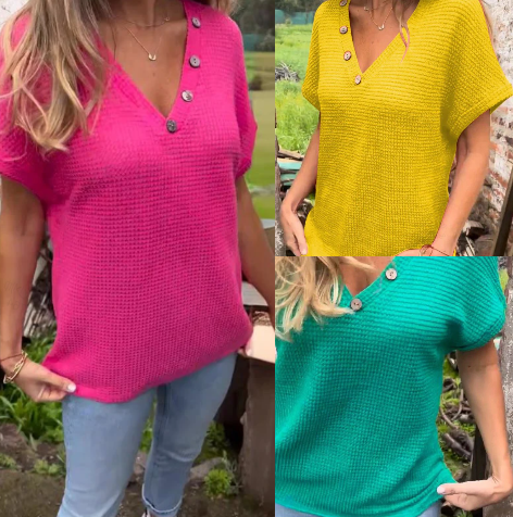 Lindse | Blusa Texturizada de Manga Corta con Escote V
