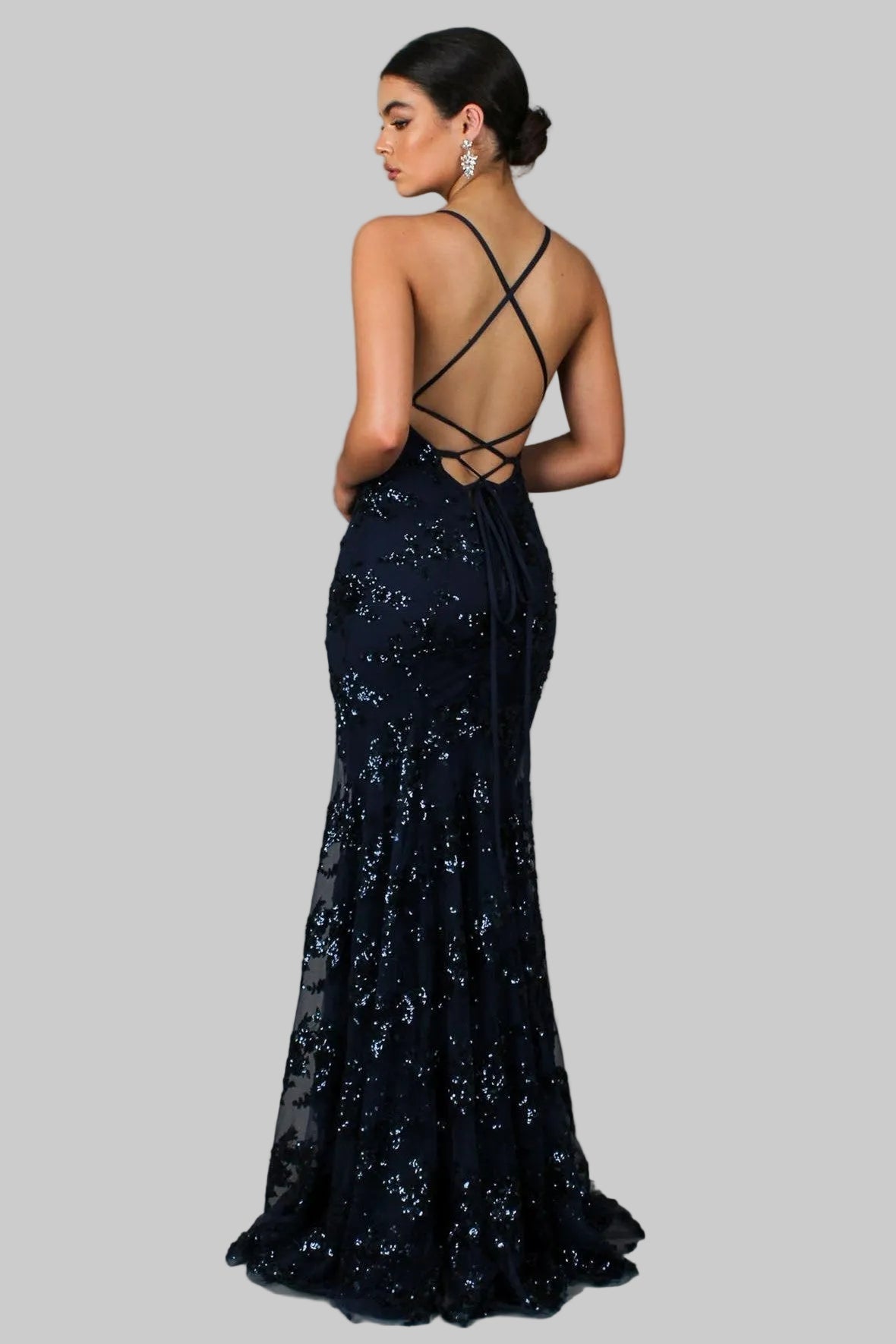 Ayela | Vestido Largo Con Escote en V Y Espalda Descubierta Con Lentejuelas