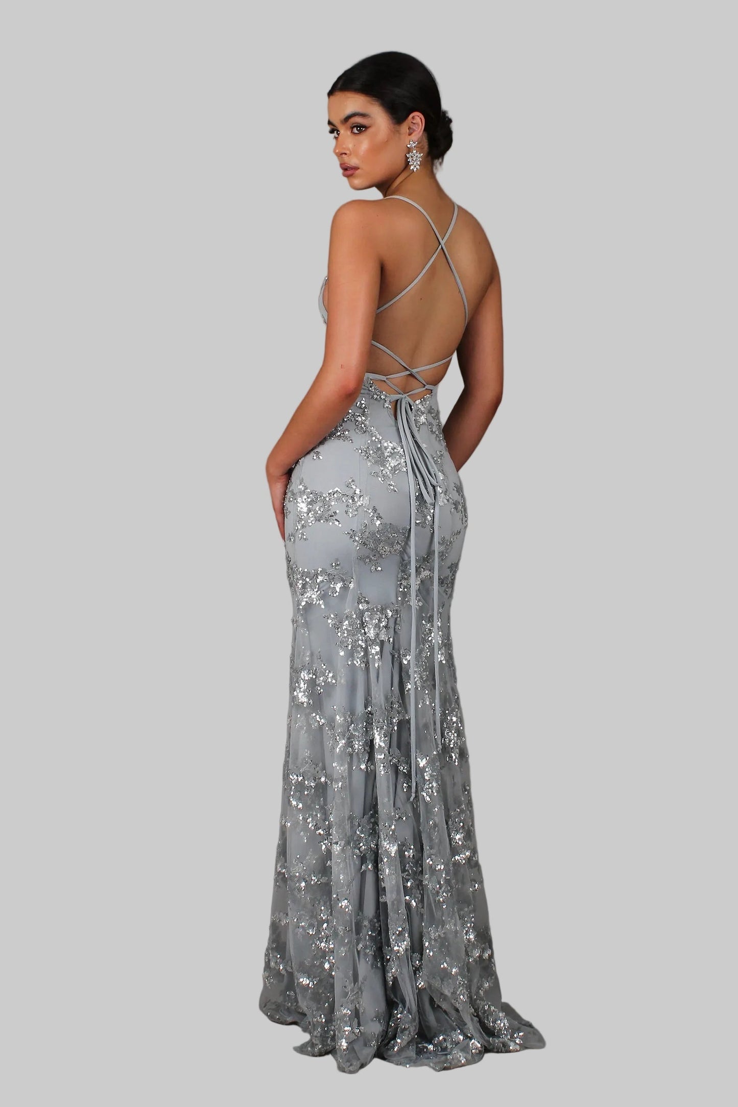 Ayela | Vestido Largo Con Escote en V Y Espalda Descubierta Con Lentejuelas