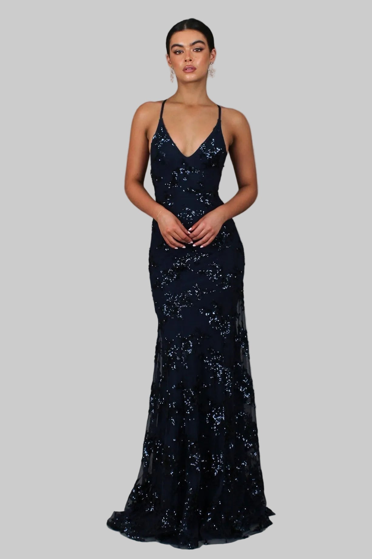 Ayela | Vestido Largo Con Escote en V Y Espalda Descubierta Con Lentejuelas