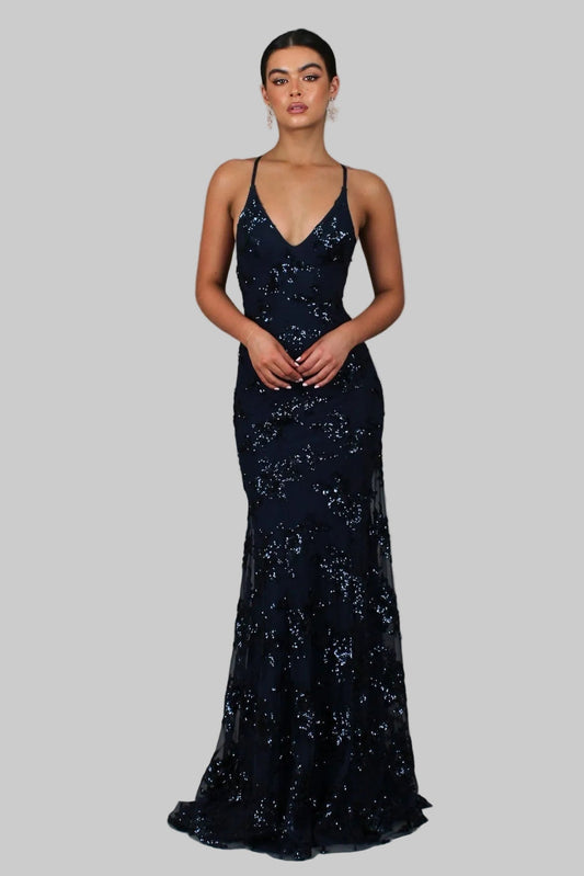Ayela | Vestido Largo Con Escote en V Y Espalda Descubierta Con Lentejuelas