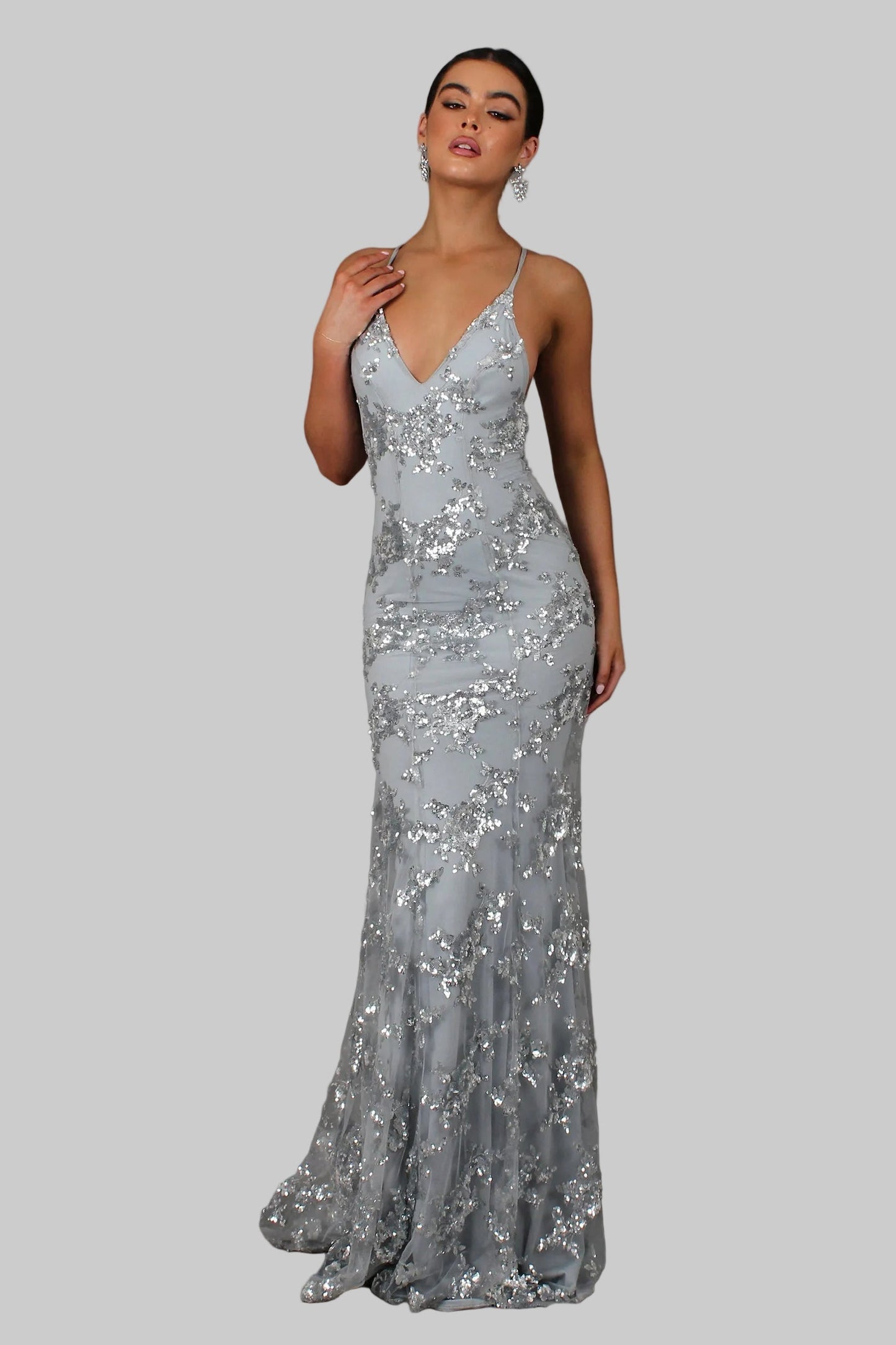 Ayela | Vestido Largo Con Escote en V Y Espalda Descubierta Con Lentejuelas