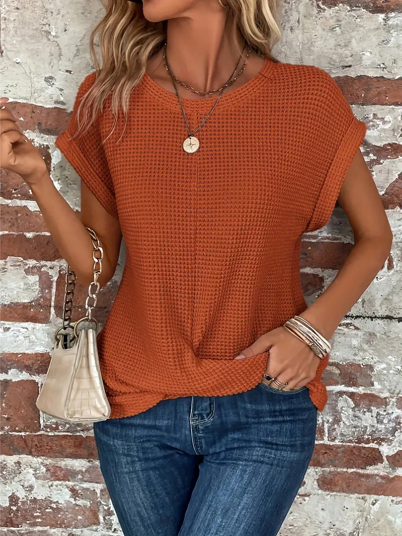 Mila | Blusa Texturizada Manga Corta Cuello Redondo