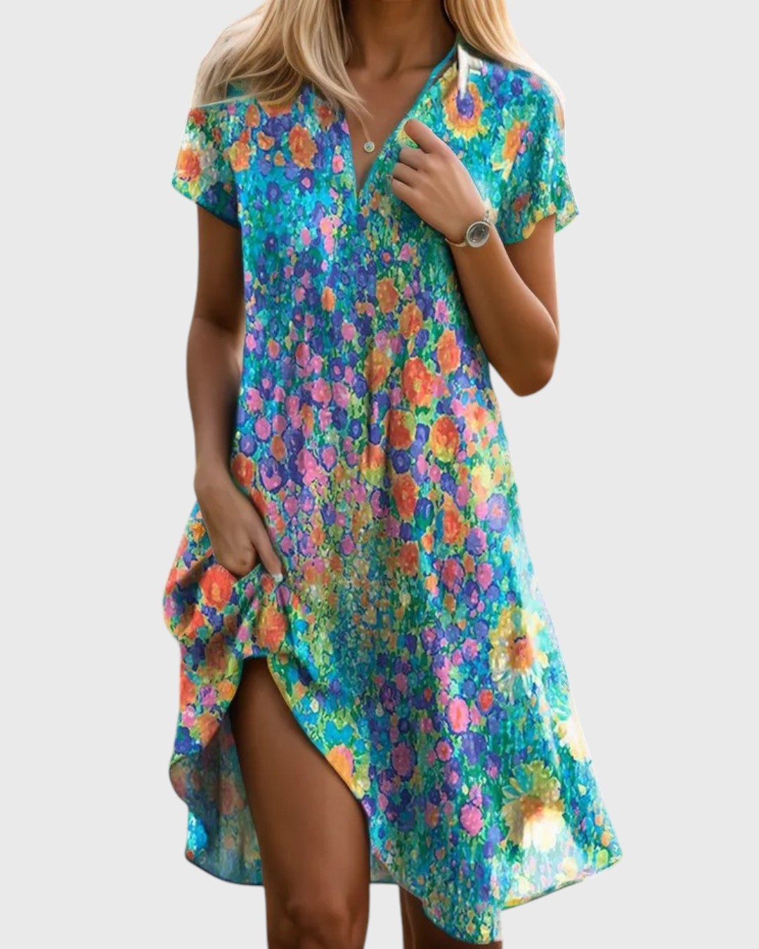 Lizbeth | Vestido Midi Estampado Floral con Escote en V