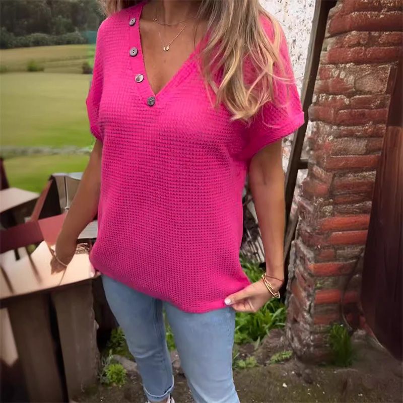 Lindse | Blusa Texturizada de Manga Corta con Escote V