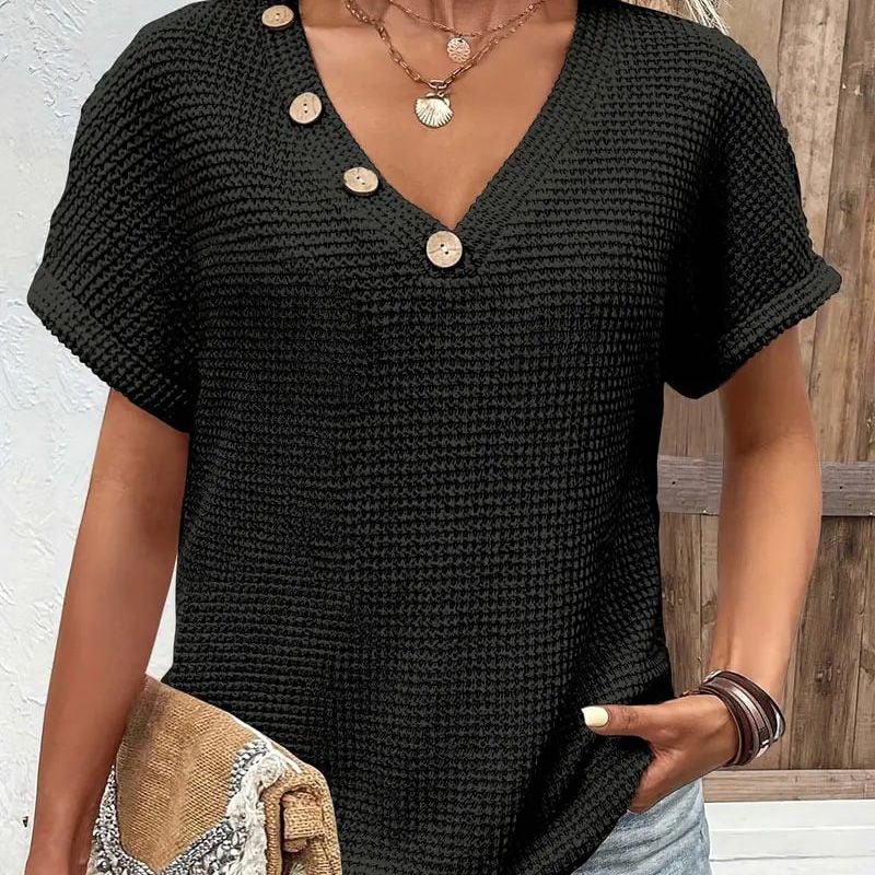 Lindse | Blusa Texturizada de Manga Corta con Escote V