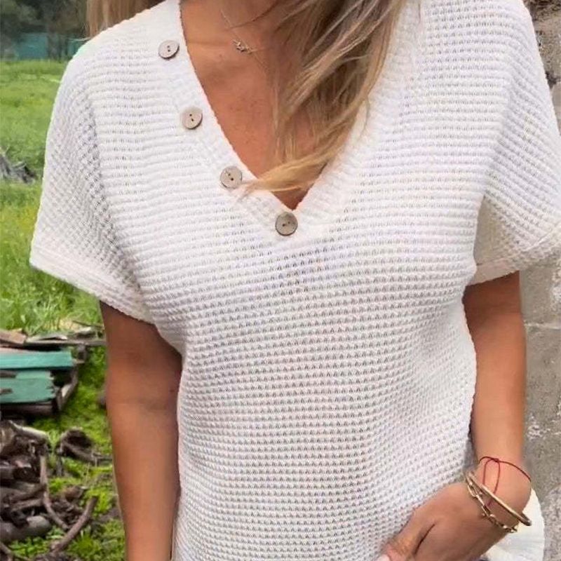 Lindse | Blusa Texturizada de Manga Corta con Escote V