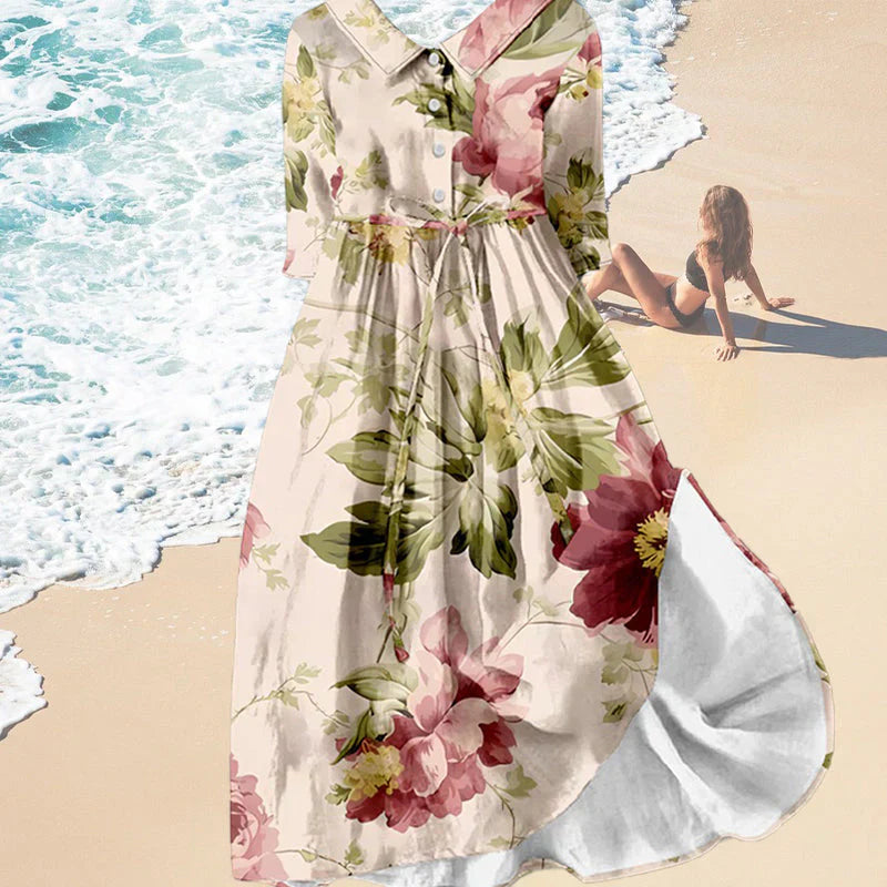 Jitske - Vestido midi con Estampado Floral y Cierre de Botones