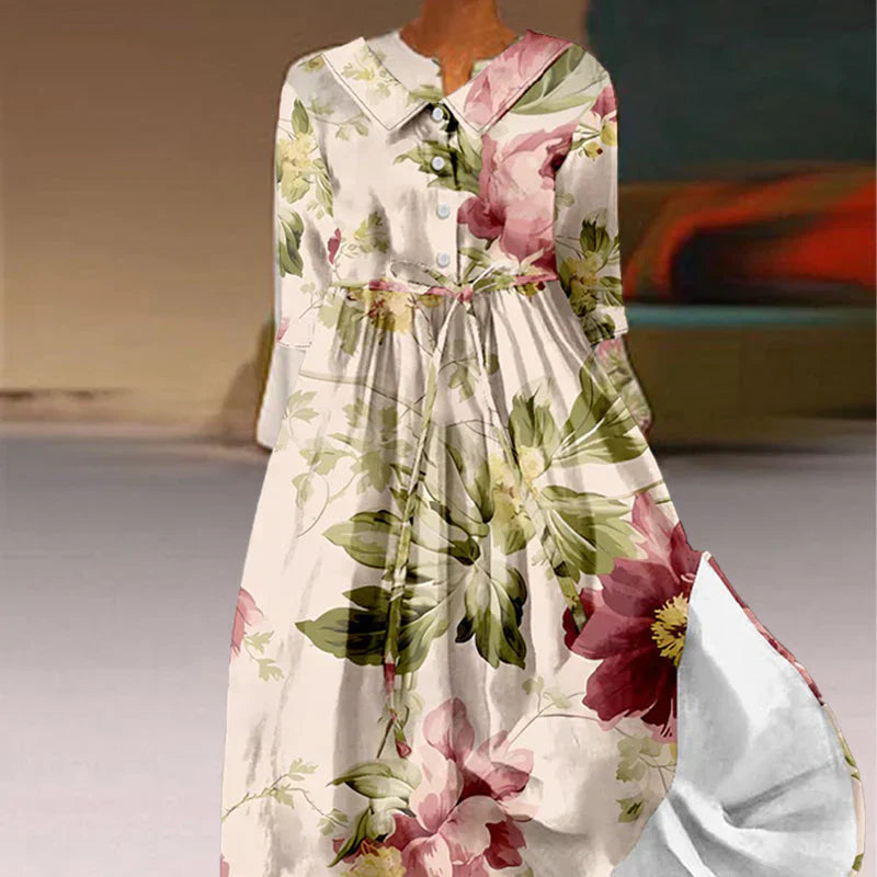 Jitske - Vestido midi con Estampado Floral y Cierre de Botones