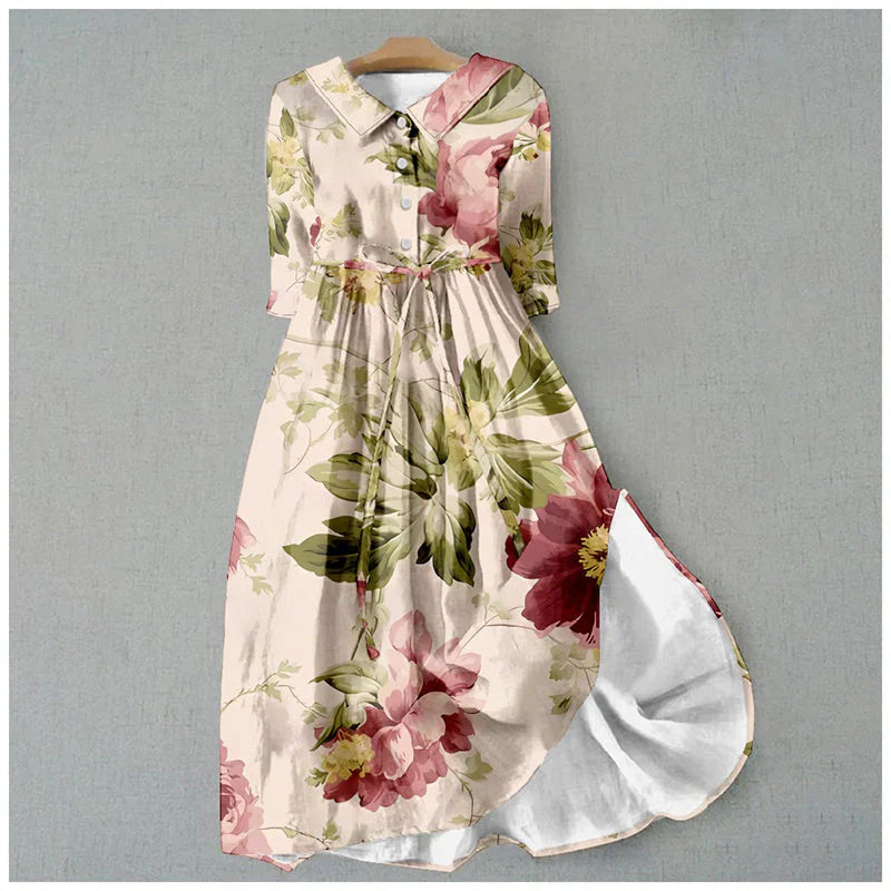 Jitske - Vestido midi con Estampado Floral y Cierre de Botones