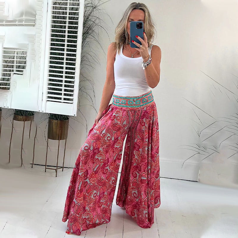 Pamila | Pantalones Palazzo De Pierna Ancha Con Estampado De Cachemira