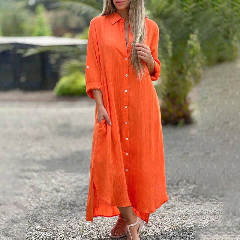 Alaina | Vestido Camisero Largo Con Botones en La Parte Delantera