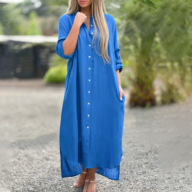 Alaina | Vestido Camisero Largo Con Botones en La Parte Delantera