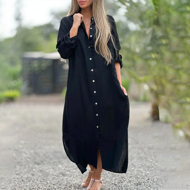 Alaina | Vestido Camisero Largo Con Botones en La Parte Delantera