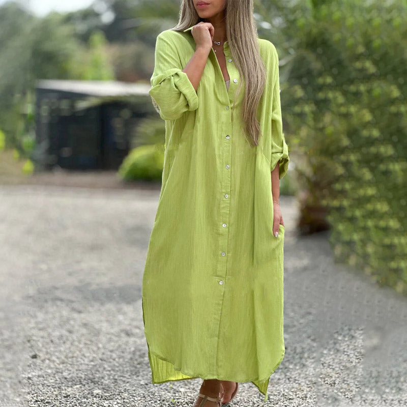 Alaina | Vestido Camisero Largo Con Botones en La Parte Delantera