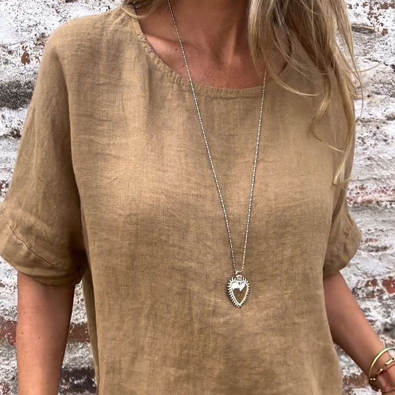 Joline - Blusa Holgada de Cuello Redondo y Manga Corta