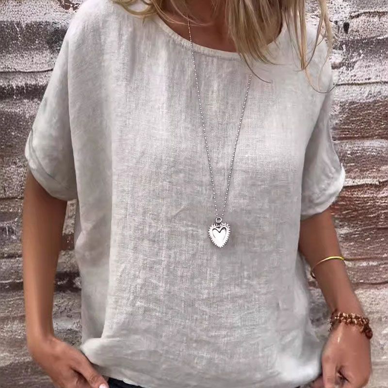 Joline - Blusa Holgada de Cuello Redondo y Manga Corta