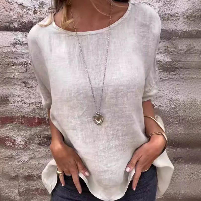 Joline - Blusa Holgada de Cuello Redondo y Manga Corta