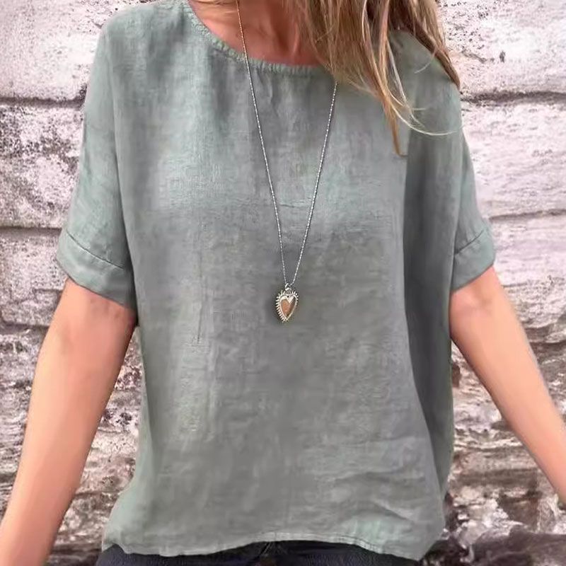 Joline - Blusa Holgada de Cuello Redondo y Manga Corta