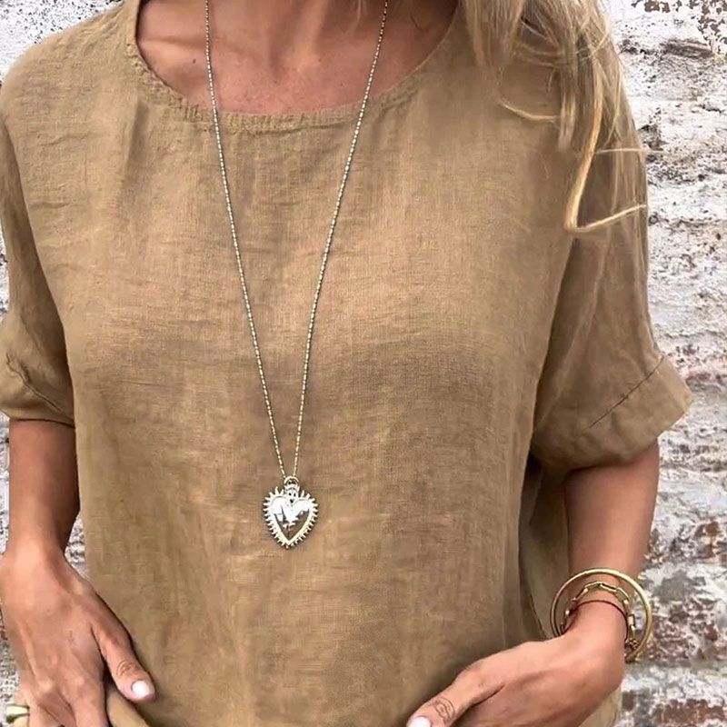 Joline - Blusa Holgada de Cuello Redondo y Manga Corta