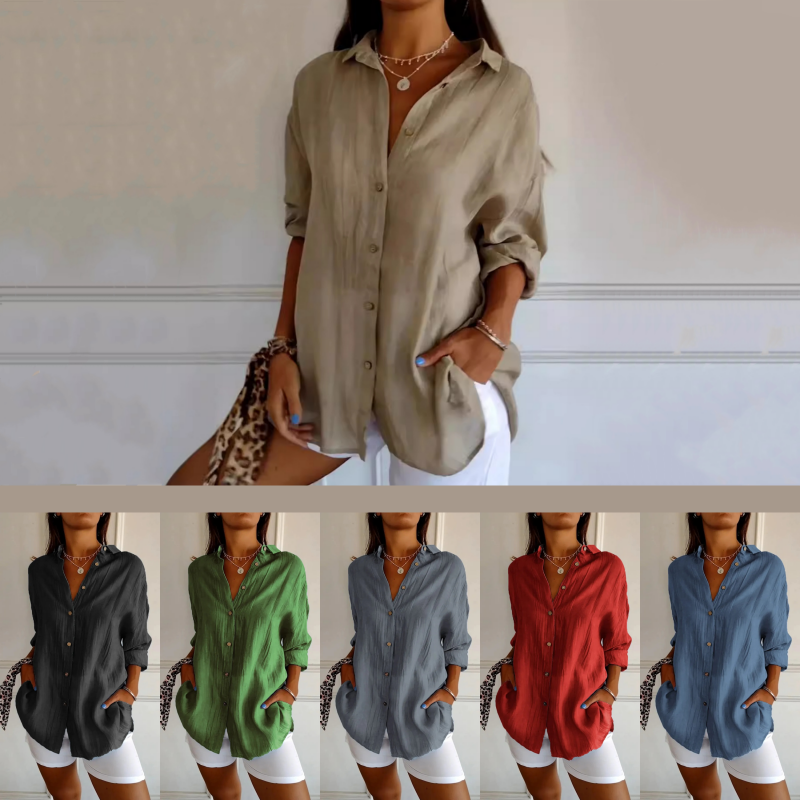 Virgie - Camisa de Manga Larga Con Cuello y Botones en la Parte Delantera
