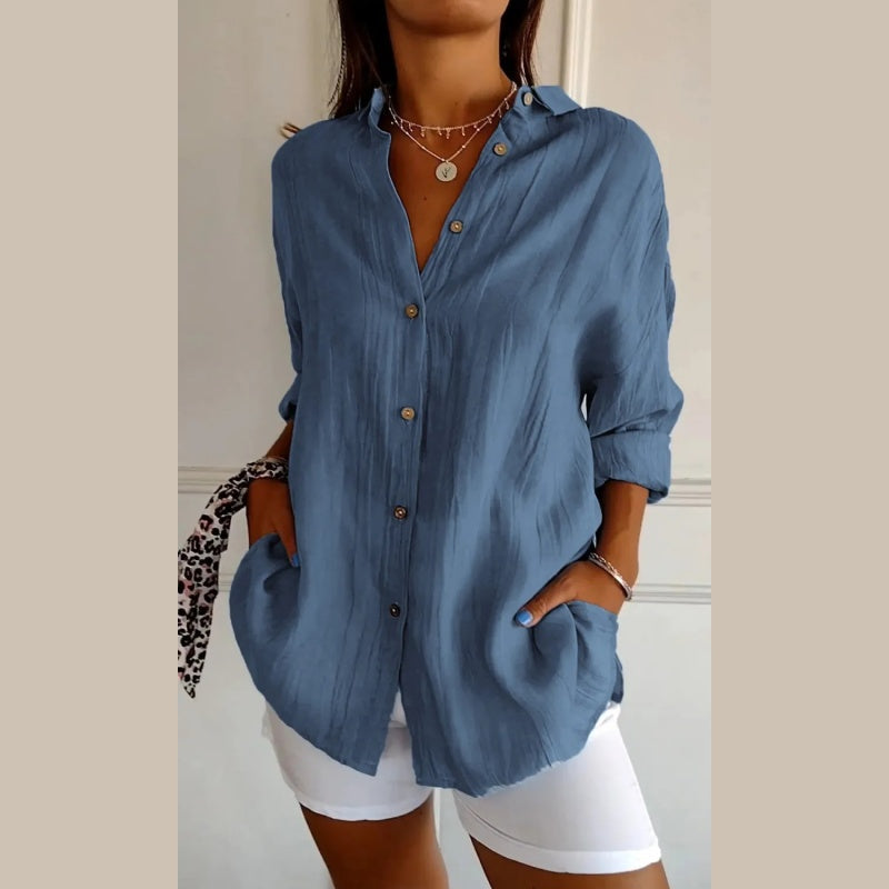 Virgie - Camisa de Manga Larga Con Cuello y Botones en la Parte Delantera