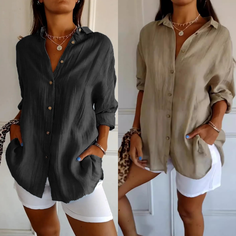 Virgie - Camisa de Manga Larga Con Cuello y Botones en la Parte Delantera
