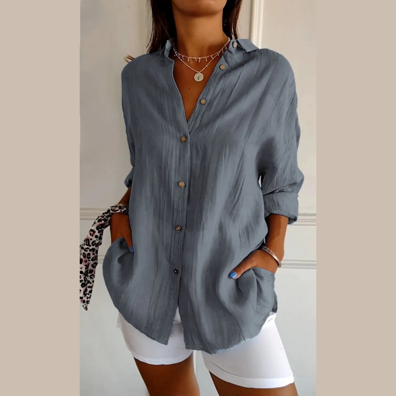 Virgie - Camisa de Manga Larga Con Cuello y Botones en la Parte Delantera