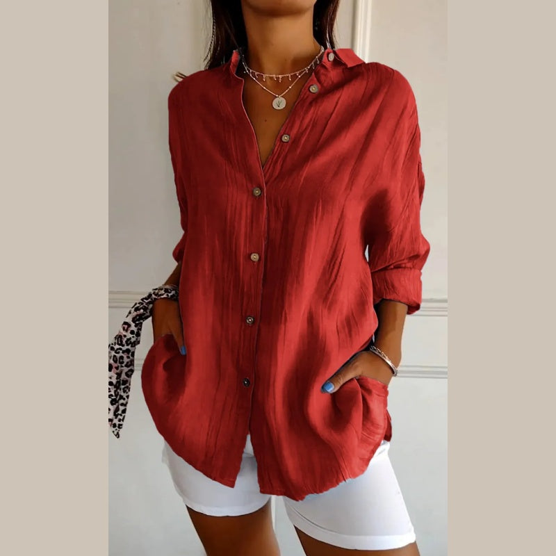 Virgie - Camisa de Manga Larga Con Cuello y Botones en la Parte Delantera