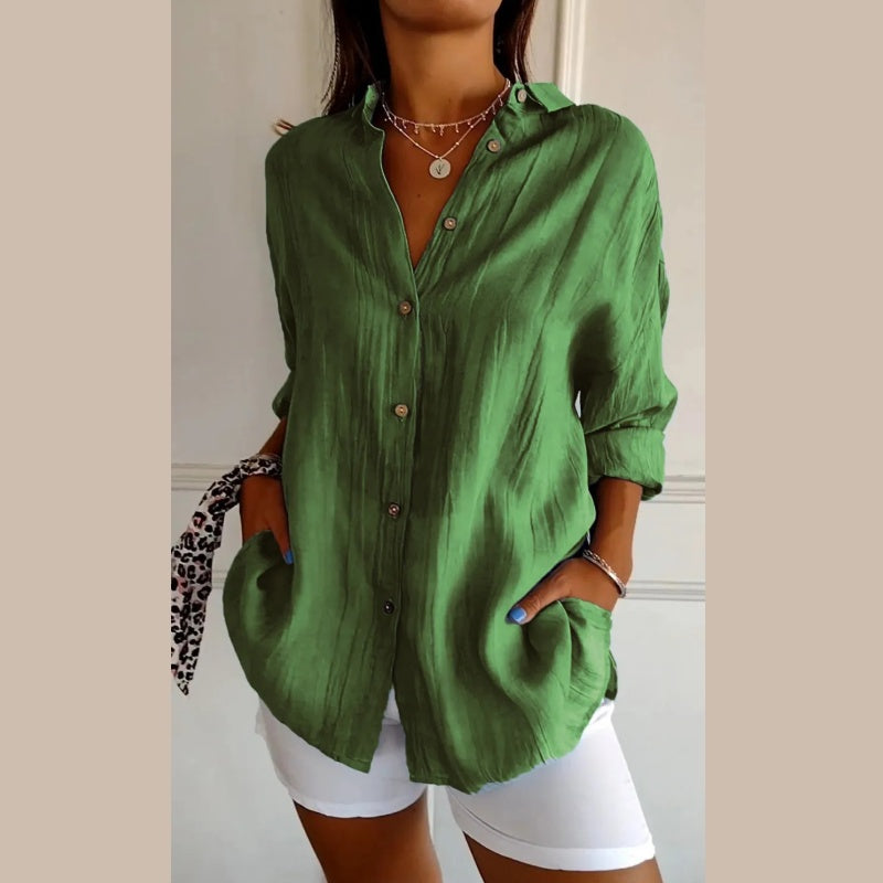Virgie - Camisa de Manga Larga Con Cuello y Botones en la Parte Delantera