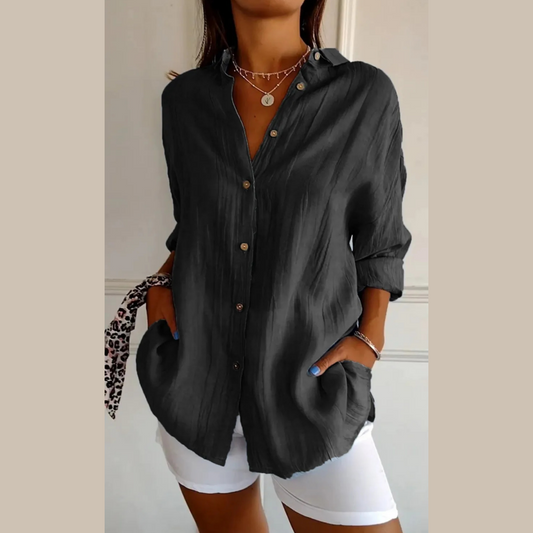 Virgie - Camisa de Manga Larga Con Cuello y Botones en la Parte Delantera