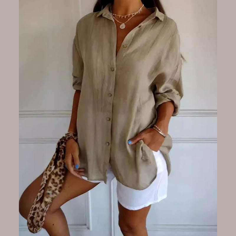 Virgie - Camisa de Manga Larga Con Cuello y Botones en la Parte Delantera
