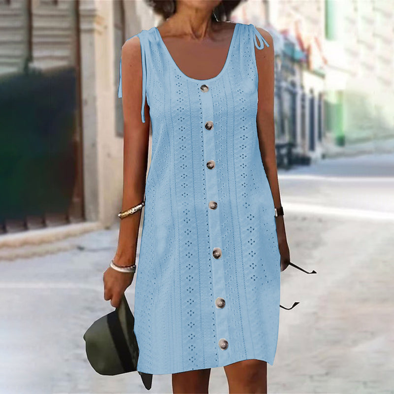 Dinya - Vestido de Verano Sin Mangas Con Corte en A y Botones en la Parte Delantera