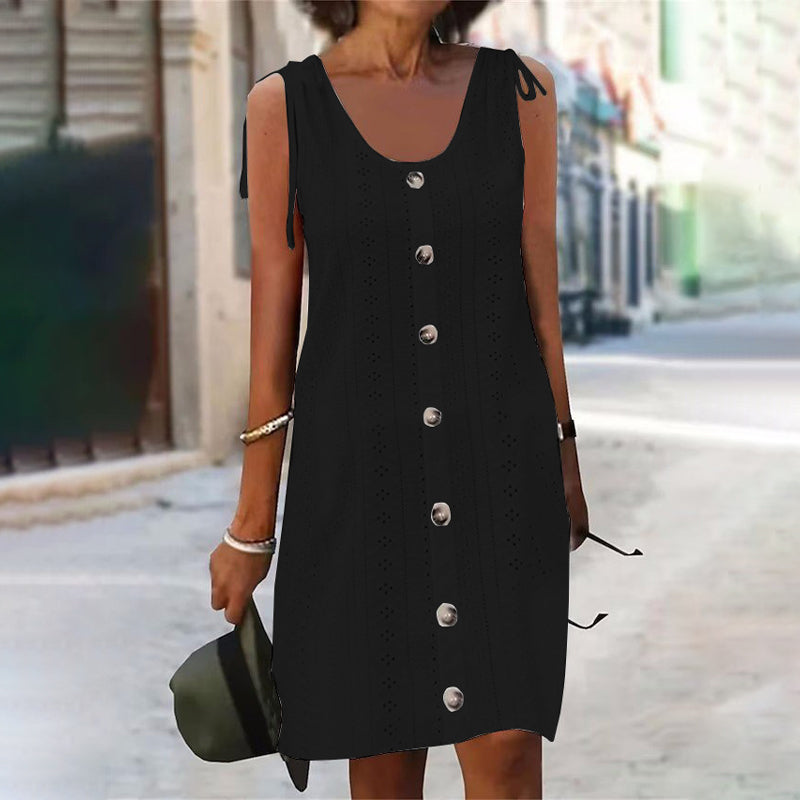Dinya - Vestido de Verano Sin Mangas Con Corte en A y Botones en la Parte Delantera