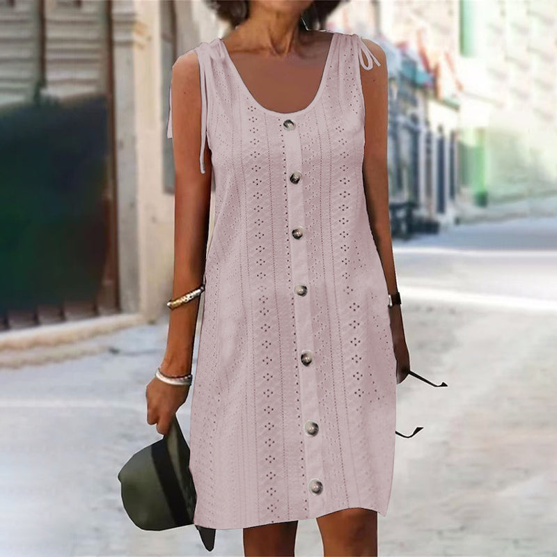 Dinya - Vestido de Verano Sin Mangas Con Corte en A y Botones en la Parte Delantera