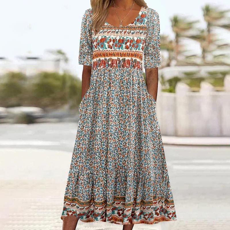 Dinara - Vestido Elegante Con Estampado Boho
