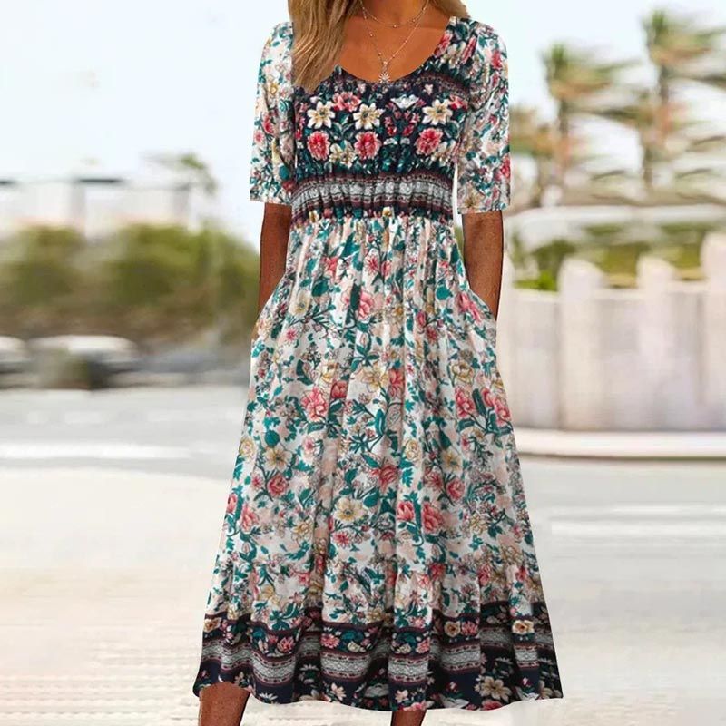 Dinara - Vestido Elegante Con Estampado Boho