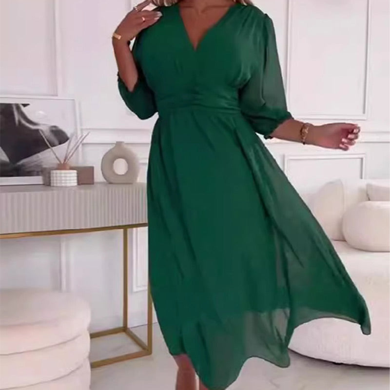 Svana | Vestido Midi Chifón Escote V