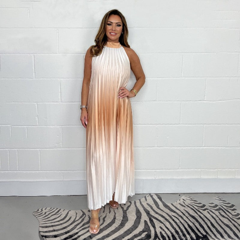 Heidelinde | Vestido Maxi Degradé Plisado Cuello Halter Mujer